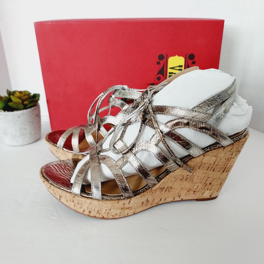 💙VANELi NEW! Elvera silver gray open toe Wedge Sandals 🤍size 10